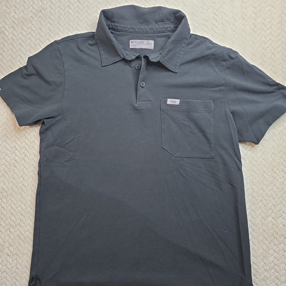 FIGS PRO Mens Medium Gray 24/7/365 Short Sleeve Pique Polo Shirt Chest Pocket
